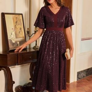 Grace Karin Sparkling Plum Midi Dress